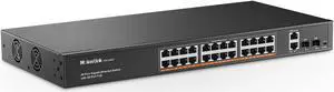 MokerLink 24 Port Gigabit PoE Switch, 2 Gigabit Ethernet Uplink, 2 Gigabit SFP, 400W IEEE802.3af/at, Rackmount Unmanaged Plug and Play Network Switch