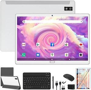 Android 13 Tablet, 2024 Latest 2 in 1 Tablet 10.1 Inch HD, 4G Cellular Tablet with Keyboard, 64GB+4GB Storage, Octa-Core Processor, 2 Sim Slot, 13MP Camera, Mouse/Stylus/GPS/WiFi/Bluetooth (Silver)