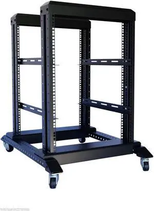 Raising Electronics Server Rack Open Frame Rack 4 Post 19 inch Adjustable Server/Audio Rack Cold Rolled Steel(15U,17 Depth)