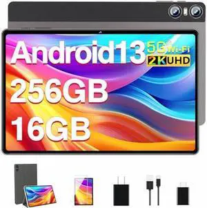 SEBBE Tablet 11 Inch Android 13 Screen 2K Tablet Octa-Core 2.0 GHz,16GB RAM+256GB ROM+TF 1TB /2000 * 1200 Pixel/8MP+20MP+2MP Macro/10000 mAh/5G WiFi Metal Cover Brown