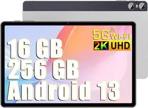 SEBBE Tablet 11 Inch Android 13 Screen 2K Tablet Octa-Core 2.0 GHz,16GB RAM+256GB ROM+TF 1TB /2000 * 1200 Pixel/8MP+20MP+2MP Macro/10000 mAh/5G WiFi Metal Cover Silver