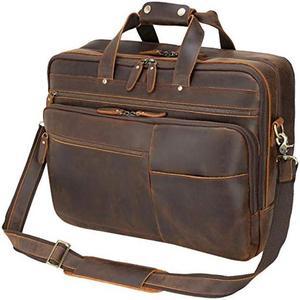 Large Leather Business Briefcase for Men 18" Full Grain Leather Laptop Case Messenger Bag Fits 17.3" Laptop Dark Brown