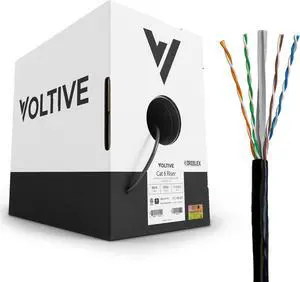 Voltive Cat6 Riser (CMR), 1000ft, Black - Solid Bare Copper Bulk Ethernet Cable - UTP - 600MHz - UL Certified & ETL Verified