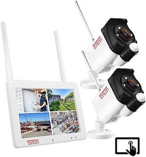[2K&2-Way Audio&Floodlight]Tonton Portable LCD Security Camera System Wireless,4CH NVR with 7" IPS Touchscreen Monitor and 2PCS 3MP Floodlight Cameras with PIR Sensor,32GB SD Card Included(White)