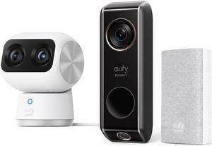 eufy Security Video Doorbell (Wired) S330 with Chime, Dual Camera Indoor Cam S350, Dual Cameras, 4K UHD Resolution Security Camera with 8x Zoom and 360deg PTZ