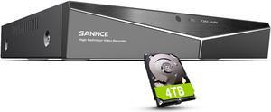 16 Channel Security CCTV DVR with 4TB Hard Drive, SANNCE 1080p Lite 5-in-1 Hybrid Video Recorder for 2MP TVI AHD CVI CVBS Analog IP Security Cameras, Motion Alerts, Remote Access, 24/7 Recording