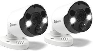 Swann Indoor/Outdoor Home Security 4K Ultra HD NVR Wired Bullet Camera and Spotlight, Color Night Vision, Heat & Motion Sensing Light, 2-Way Audio, Siren, Compatible w/NVR w/PoE, SWNHD-887MSFB 2 Pack