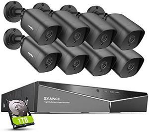 SANNCE 8CH 1080P Lite Home Security Camera System with 8x1080P Indoor/Outdoor Surveillance Cameras and 1TB Hard Disk Included with EXIR Night Vision, Motion Detection, APP Push& Email Alert