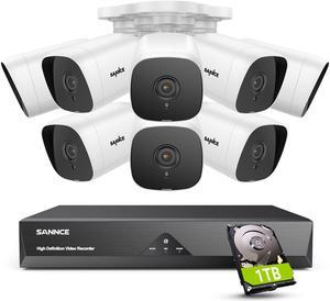 SANNCE 1080P Wired Security Camera System, CCTV 8 Channel 5-in-1 DVR with 1TB Hard Drive and 8Pcs Outdoor Day/Night Surveillance Cameras, Easy Remote Access, Motion Detection, 100ft Night Vision