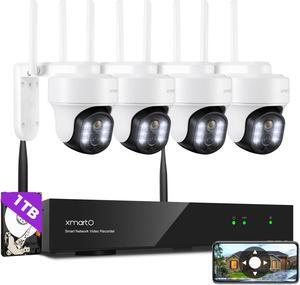 [Auto-Track & 10X Zoom] XMARTO 10CH HD PTZ Security Camera System Wireless Outdoor/Indoor, Dual-WiFi 4K NVR with 4X Rotate 6MP Home Cams, 1TB HDD (Plug-in 24/7 Surveillance, WiFi-Relay,WYS30104-1TB)