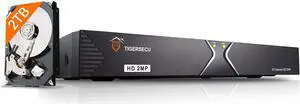 TIGERSECU Super HD 1080P 16-Channel Hybrid 4-in-1 DVR Security Recorder with 2TB Hard Drive, for 2MP TVI/AHD/CVI/Analog Cameras (Cameras Not Included)