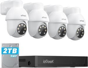 ieGeek PoE Security Camera System, 5MP Outdoor/Indoor PoE Cameras with 8CH NVR for Home Surveillance System, Wired PTZ Cam Kit w/Motion Sensor, 2-Way Audio, Color Night Vision,AI Detection,24/7 Record