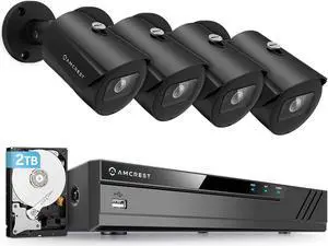 Amcrest 5MP Security Camera System, 4K 8CH PoE NVR, (4) x 5-Megapixel 2.8mm Wide Angle Lens Weatherproof Metal Bullet POE IP Cameras, Pre-Installed 2TB Hard Drive, NV4108E-IP5M-B1186EB4-2TB (Black)