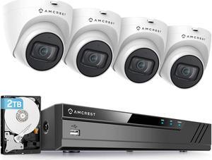 Amcrest 5MP POE Security Camera System Outdoor, 8CH POE NVR, 4pcs 5MP Turret POE Cameras, IP67 Metal Turret POE IP Cameras, Built in Mic, Pre-Installed 2TB Hard Drive, NV4108E-IP5M-T1179EW4-2TB