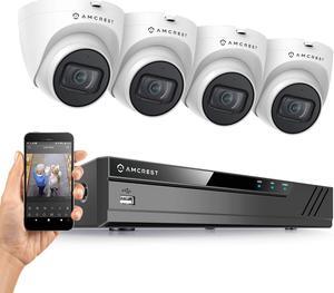 Amcrest 5MP Security Camera System, 4K 8CH PoE NVR, (4) x 5-Megapixel 2.8mm Wide Lens Weatherproof Metal Turret PoE IP Cameras, Built in Mic, Hard Drive Not Included, NV4108E-T1179EW4 (White)