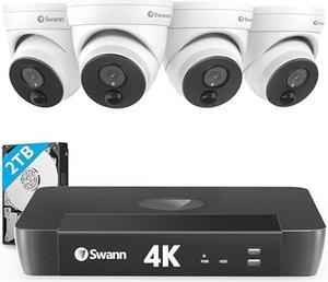 Swann 4K Master Security Camera System, 80deg Wide Angle for Indoor/Outdoor Wired Home Surveillance, 8 Channel NVR with 2TB HDD, 4X Dome IP Cameras, Vandal-Resistant, Night Vision, True Detect,876804D