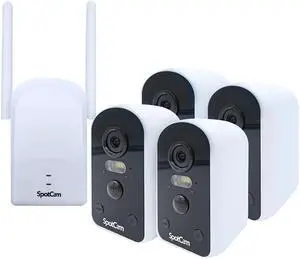 SpotCam Solo Pro Spotlight Camera - 4 Pack with Base Station - 2.5K, 160deg View, Color Night Vision, 2 Way Audio, Wire-Free, Waterproof, Siren, Motion, Cloud/SD Storage, Made in Taiwan