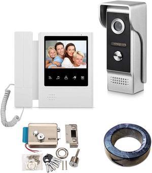 Video Door Phone System, 4.3 Inches Touch Monitor Wired Video Intercom Doorbell Kits, Include Electronic Door Lock,150FT RVV 4 Cable