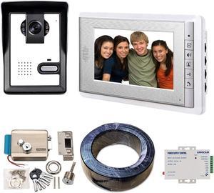 AMOCAM Wired Video Intercom Doorbell System 7 Inches LCD Monitor and Electric Door Lock + 12V Power Supply Control + 150FT Wire/Cable