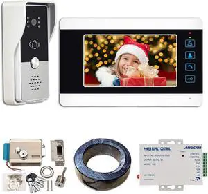 AMOCAM Video Intercom System and Electric Control Door Lock and 12V Power Supply Control and 150FT RVV4 Cable for Home Villa