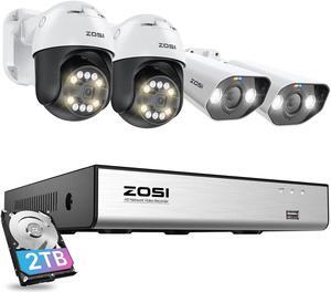ZOSI 4K PoE Security Camera System with AI Face Person Vehicle Detection, 8CH NVR (16CH Expandable) with 4 x 5MP 3K Outdoor PT Bullet Cameras, 2-Way Talk, 5X Digital Zoom, 2TB HDD for 24/7 Recording
