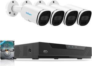 Brillcam 4K PoE Security Camera System, Complete Surveillance Systems Outdoor, 4Pcs 8MP IP Cameras, 4K 8Ch NVR with 2TB HDD for 24/7 Recording, Motion Detection