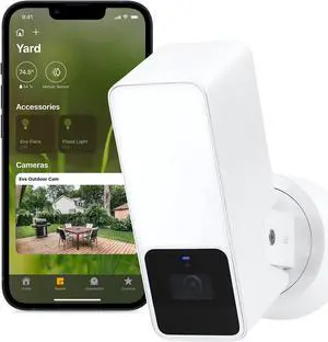 Eve Outdoor Cam (White Edition) - Secure floodlight Camera, (HomeKit Secure Video), 1080p, Night Vision, Wi-Fi (2.4 GHz), Motion Sensor, Two-Way Communication, Flexible & Easy Installation