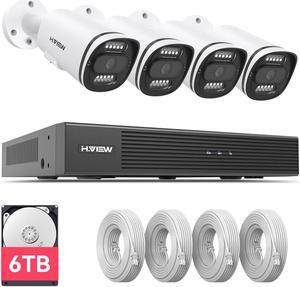 H.VIEW 8CH 4K NVR 6TB, 8CH 4K Home Security Camera System, 4pcs Outdoor 8mp poe Security Camera, AI Human Detection, Two-Way Audio, Smart Dual Illumination, CCTV Surveillance for Businesses