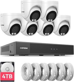 H.VIEW 4K Home Security Camera System Kits 8mp 6 Pcs IP Poe Dome CCTV Camera for House Security System Indoor Outdoor Weatherproof 8 Channel 4K NVR Record Video with Audio 4TB HDD