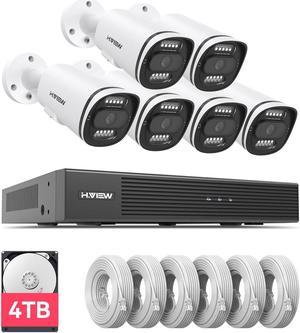 H.VIEW 5mp PoE Security Camera System, 6pcs Wired 5MP Outdoor PoE IP Cameras, with Smart AI Detection, 4K 8CH NVR with 4TB HDD for 24-7 Recording, Compatible with NAS