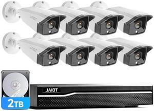 JAIOT 4K PoE Security Camera System, 8pcs H.265+ Metal PoE Wired with Person Vehicle Detection, 8MP/4K 8CH NVR with 2TB HDD for 24-7 Recording, Home/Business