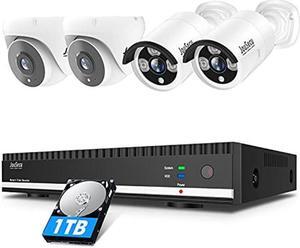 JouSecu Home Security Camera System 4pcs 3MP HD POE IP Cameras Outdoor, 8CH 3MP POE NVR Kit with 1TB HDD, Wired CCTV Camera System Wired Only, Night Vision 24/7 Recording