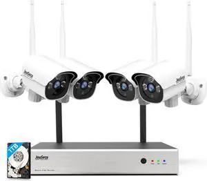 JouSecu 1080P Security Camera System Wireless with 1TB Hard Drive, Plug and Play Upgrade 8CH Video Surveillance NVR Kit with 4pcs HD Bullet IP Camera for Home/Store/Office, Night Vision Waterproof