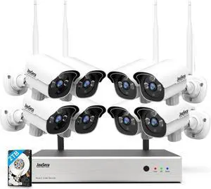 JouSecu 1080P Security Camera System Wireless with 2TB Hard Drive, Plug and Play 8CH Video Surveillance NVR Kit with 8pcs HD Bullet IP Camera for Home/Store/Office, Night Vision Waterproof