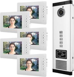 Mxzzand Video Doorbell Video Intercom 100-240V 7 Inch HD IR Video Intercom Doorbell One Camera with Five Monitor(100-240V U.S. Regulation)