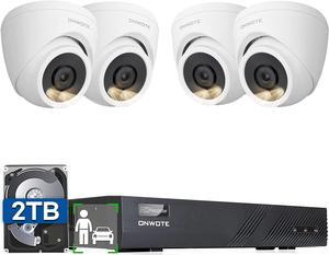 ONWOTE Wired 4K NVR PoE Security Camera System, Human Vehicle Detection Tigger Color Night Vision, 4X 6MP Outdoor 122deg Wide Angle IP Cameras Audio, 8 Channel 8MP NVR 2TB, CCTV Home Surveillance Kit