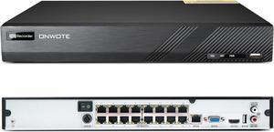 ONWOTE 16 Channel NVR 4K PoE Video Audio Security Recorder, Support 16pcs 8MP 6MP PoE IP Cameras Input, 16CH Business NVR with NO Hard Drive, 2 HDD Ports Support 16TB, 16-CH Synchro Playback