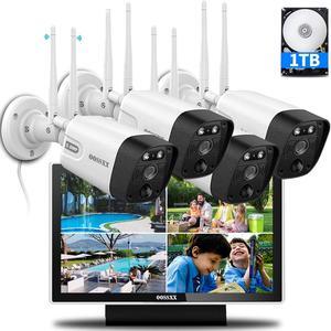 (All-in-One 5.0MP PIR Detection) 2-Way Audio Dual Antennas Outdoor Security Camera System Wireless with Monitor WiFi Home Security System 3K 5.0MP Video Surveillance