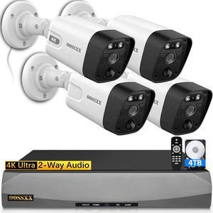 (4K/8.0 Megapixel & 130deg Ultra Wide-Angle) 2-Way Audio PoE Outdoor Home Security Camera System, 4 Wired Outdoor Video Surveillance IP Cameras System 4TB