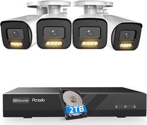 PANOOB 4 Camera Security System 8 Channel, 4X 5-Megapixel Wired Security IP Bullet PoE Camera w/Human Detection, 2 Way Audio, Smart Dual Light Color Night Vision, 4K 8CH NVR 2TB HDD, PB65A0408-5MD