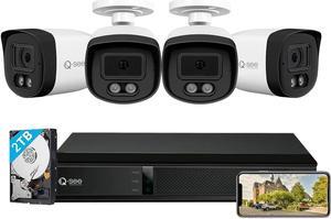 QSEE 8CH 5MP Home Security Camera System, 4pcs Wired 5MP Outdoor PoE IP Cameras with Smart Motion Detection, Color Night Vision, 4K 8CH NVR with 2TB HDD for 24-7 Recording, IP67 H.265 Camera System