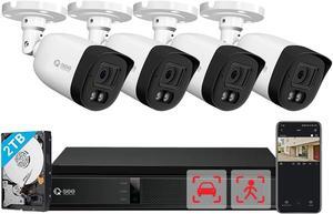 QSEE 8CH 5MP Security Camera System Outdoor with AI Human/Vehicle Detection, 8CH H.265 NVR Wired CCTV PoE IP Cameras, 2TB HDD for 24-7 Recording,Color Night Vision, Remote Access, IP67 Waterproof