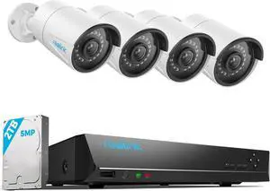 REOLINK 8CH 5MP Security Camera System, 4pcs Wired PoE Cameras for Home Security Outdoors, Smart Person/Pet/Vehicle Detection, 4K 8CH NVR with 2TB HDD for 24-7 Recording, RLK8-410B4-5MP White