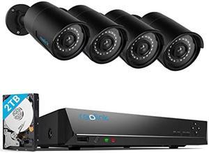 REOLINK 8CH 5MP PoE Security Camera System, 4pcs 5MP Wired PoE IP Cameras Outdoor with Person Vehicle Detection, 4K 8CH NVR with 2TB HDD for 24-7 Recording, RLK8-410B4-5MP Black