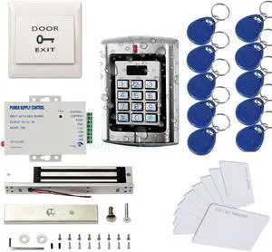 Metal Weatherproof Access Control System 600LBS Force Electric Magnetic Lock +110VPower Supply+Exit Button+Cards+Key Fobs