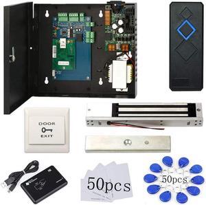 1 Door Proximity RFID Card Access Control System with 600lbs Magnetic Lock 110V Power Supply Box RFID Reader Push to Exit Button USB Enroll Reader RFID Card & Key Fob Phone APP Remotely Open Lock