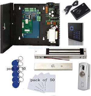 TCP/IP Single Door Access Control System Kits Metal Push to Exit Button Magnetic Lock RFID Keypad Reader 110V Power Supply Box (Phone APP remotely Open Door)