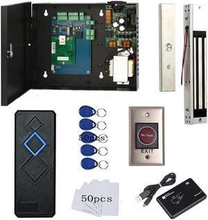 1 Door Access Control System with 600lbs Magnetic Lock Access Control Panel 110V Power Supply Box RFID Reader No Touch Exit Button Enroll USB Reader RFID Card Key Fob Phone APP Remotely Open Lock
