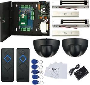 TCPIP 2 Doors Magnetic Lock(600LBS) Access Control Systems Request to Exit Detector Motion Sensor 110V Metal Power Supply Box+Card & Fobs