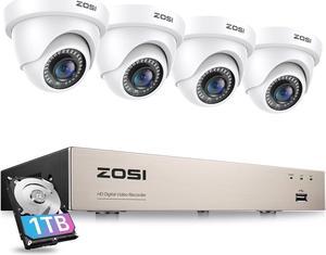 ZOSI 3K Lite Security Camera System with 1TB Hard Drive,AI Human/Vehicle Detection,Night Vision,H.265+ 8Channel HD TVI DVR Recorder,4pcs 1080P HD 1920TVL Indoor Outdoor Surveillance CCTV Dome Cameras